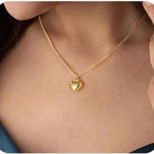 14K Gold Plated Heart Pendant Necklace for Women, Adjustable Length, Elegant Min
